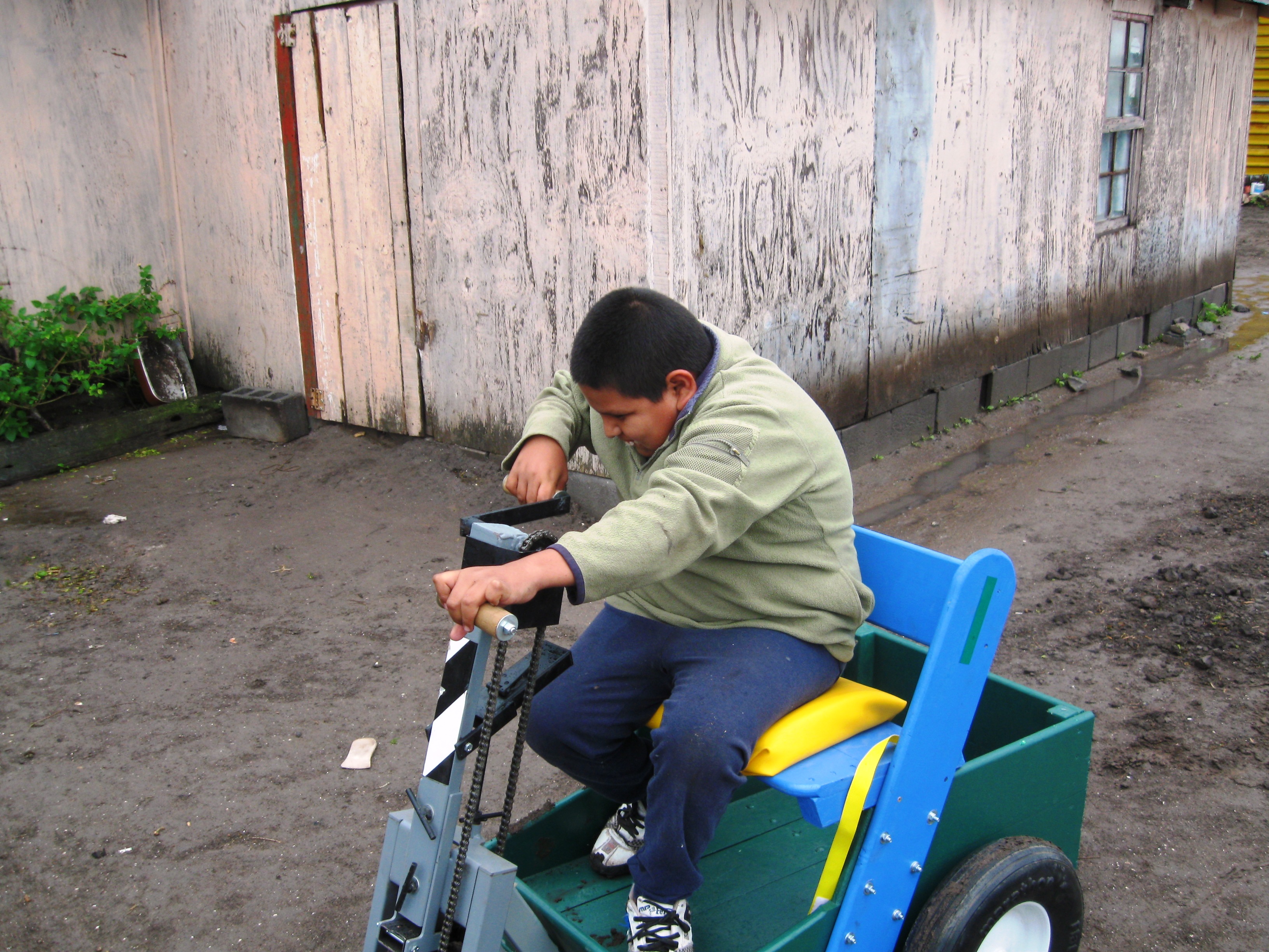 The first day!  Sergio learning to drive his PET.